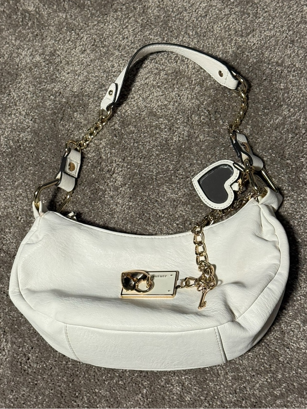 Juicy Couture White Hobo Shoulder Bag w/ Gold Charms